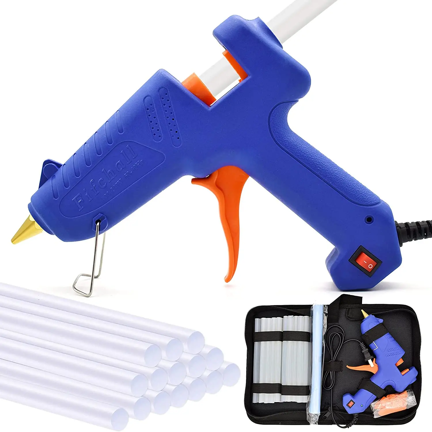 Полноразмерный термоклеевой пистолет с 20 клеевыми стержнями (7,9x0,4 дюйма),80 Вт термоклеевой пистолет с сумкой-тоутом,