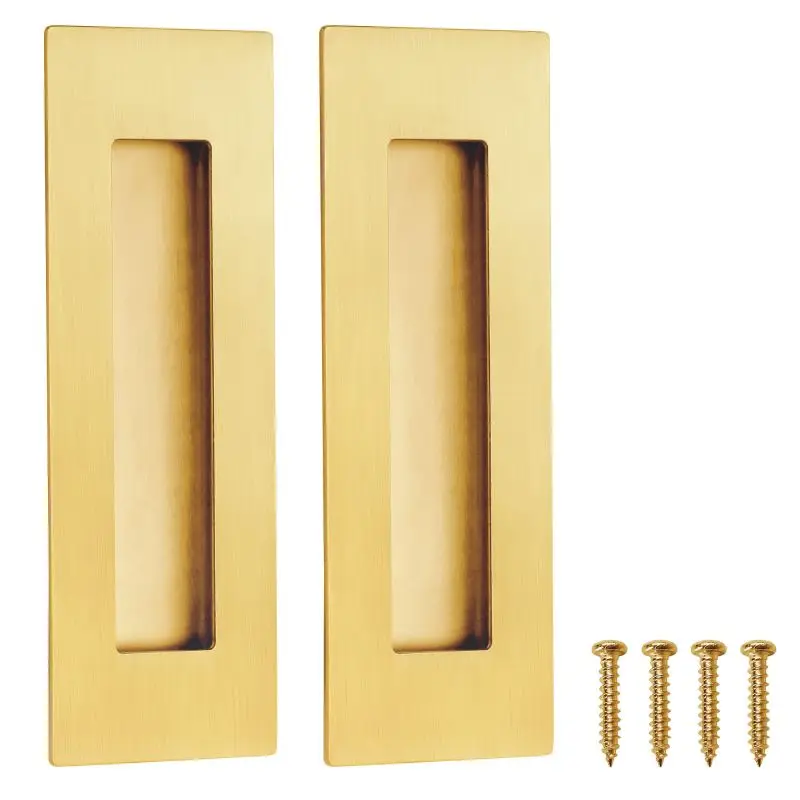 RHETECH 6 Inch Recessed Finger Flush Pulls for Pocket Closet Door Brushed Gold Stainless Steel Rectangular Door Pulls Hardware