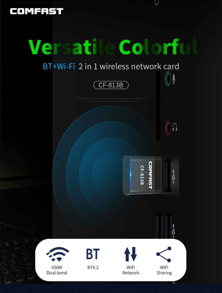 Comfast 650 Мбит/с 2 в 1, Wi-Fi, синий tooth4.2 usb-ключ 802.11AC двухдиапазонный беспроводной usb-адаптер CF-813B
