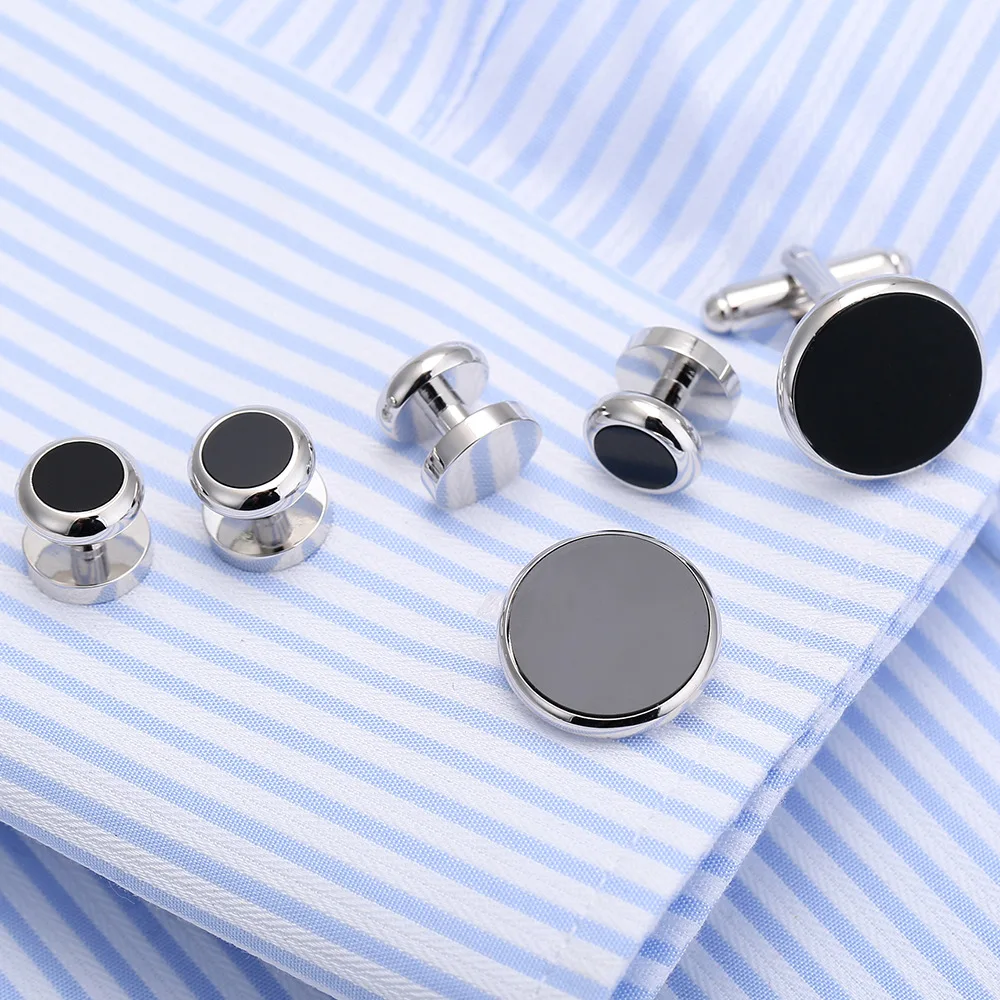 Wholesale Gold Black Men Tuxedo Shirt Cufflinks and Studs Set for Men