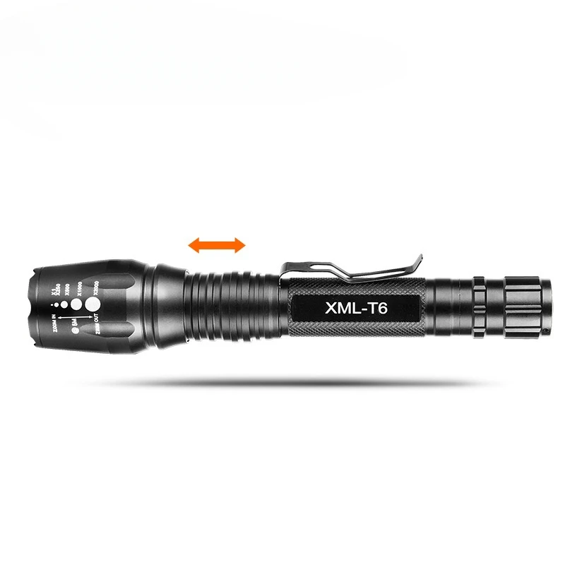 Dual Section T6 Pen Buckle High Power Flashlight LED Long Range Telescopic Zoom Flashlight Handheld Tactical Torch Flashlight