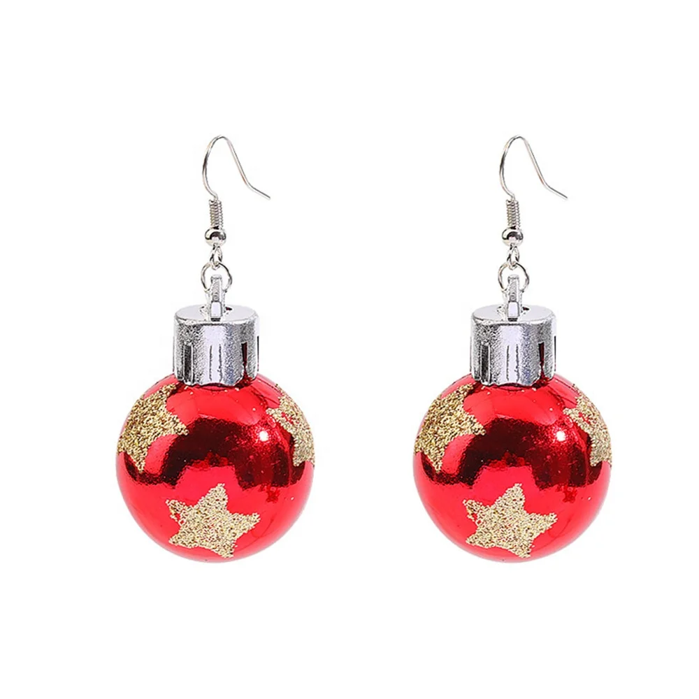 DIY Wholesale Jewelri Earrings Fashion Christmas Plastic Ball Earrings Christmas Presents Alloy Color Earrings Fashion Jewelry