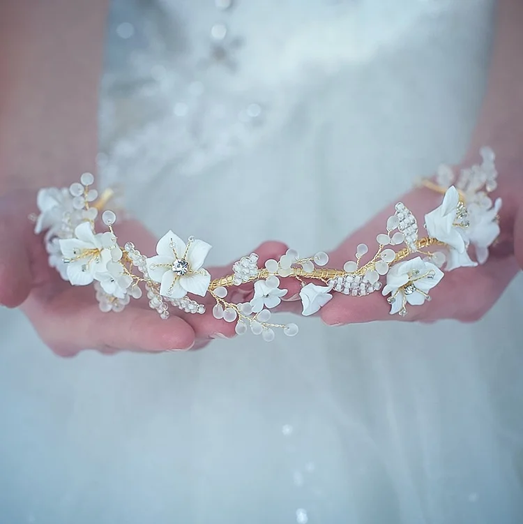  Модные свадебные обручи для волос с бусинами и цветами ручной работы серьги невесты керамические головные уборы жемчугом аксессуары женские тиары