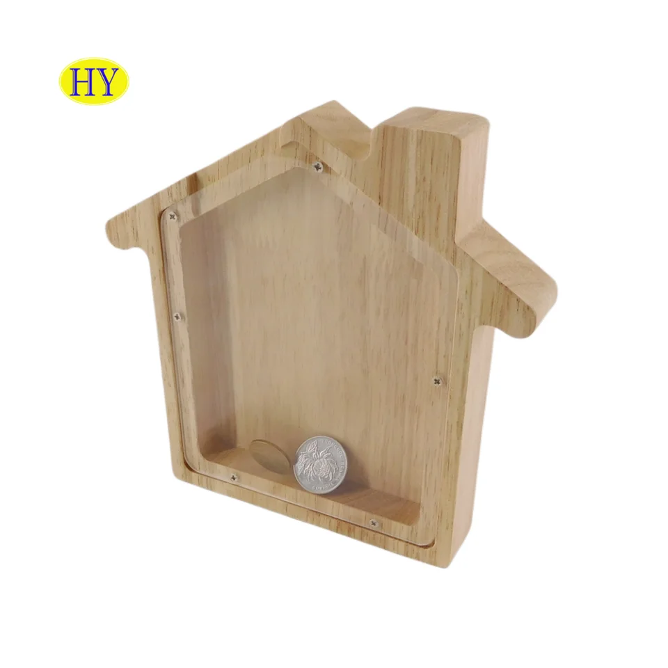 Wooden Piggy Bank Coin Money Saving Box Small House Piggy Bank Toddler & Coin Bank Unbreakable Wood for Kids Boys Girls HY TT