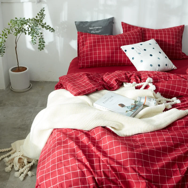 washable cotton western style yarn dyed bed cover 4pcs bedding set korean bed cover