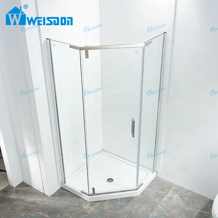 Weisdon Stainless Steel Framed Diamond Shape Shower Enclosure Tempered Glass Hinges Pivot Shower Cabin