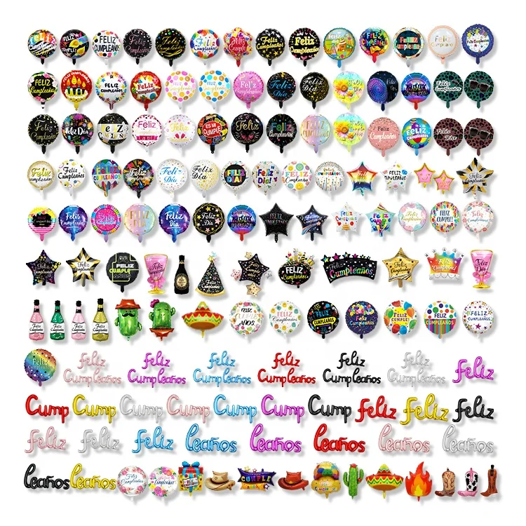 MTF Manufacturing 18 Inches Round Shape Happy Birthday Feliz Cumpleanos Foil Mylar Helium Balloons In Spanish In Bulk