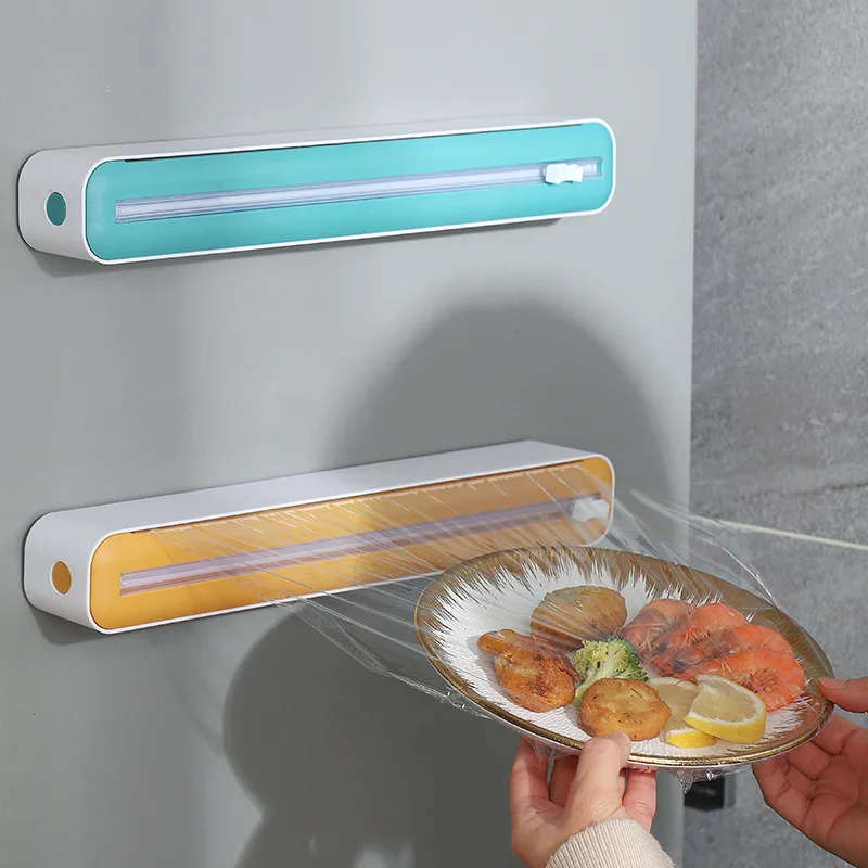 FASHION Plastic Wrap Cutter Magnetic Suction Wall Mount Kitchen Storage Food Film Sheet Roll Cutting Bag Extruder