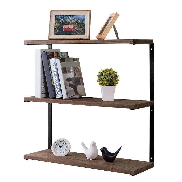 
Black metal rectangle wall mounted display shelf wood floating wall shelves book shelf 