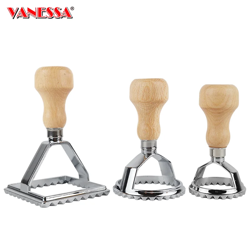
Zinc Alloy Ravioli Stamp Set Biscuit Press Sets Dought Cutter With Wooden Handle 