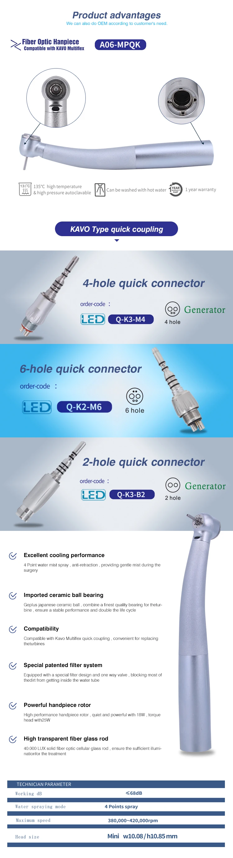 Mini push button turbine dental electric highspeed air rotor motor handpiece