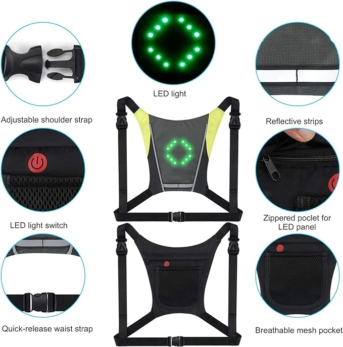 LED Turn Signal Vest Bike Vest Guiding Light Reflective Luminous Safety Warning with Remote Controller for Night Cycling