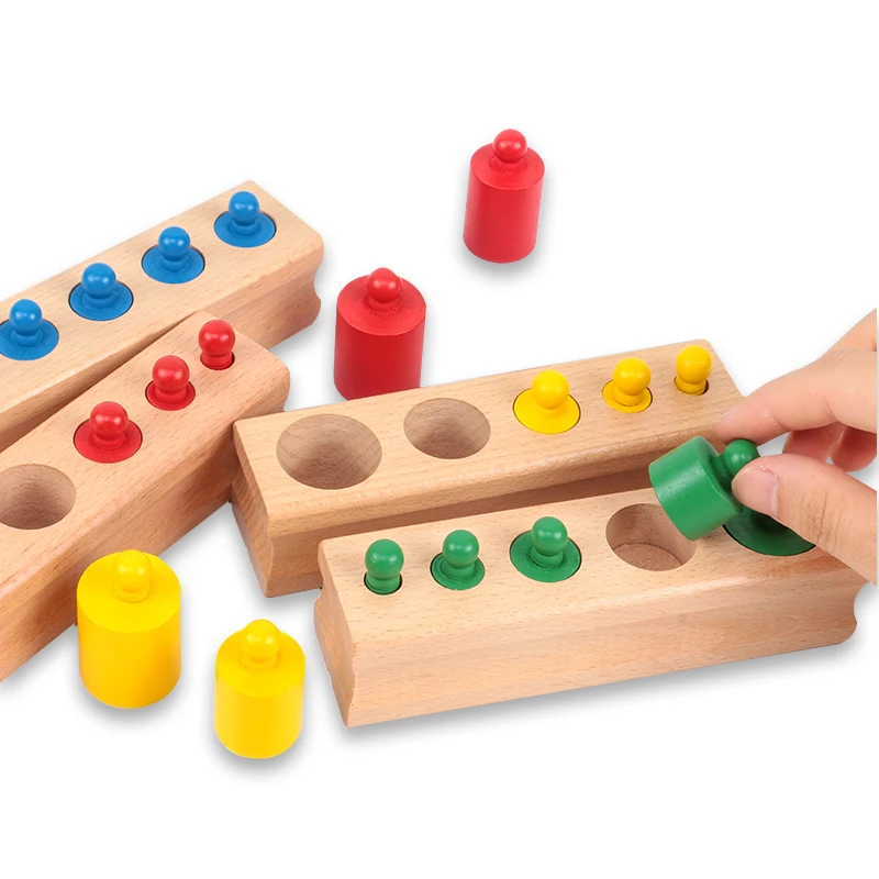 Montessori Wooden Toy Wholesale Kids Baby Sensory Educational Knobbed Cylinder Wooden Toys