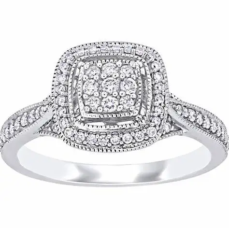 Two Rows Halo Cushion Cut Moissanite Wedding Rings Set 925 Sterling Silver Jewelry Set For Woman