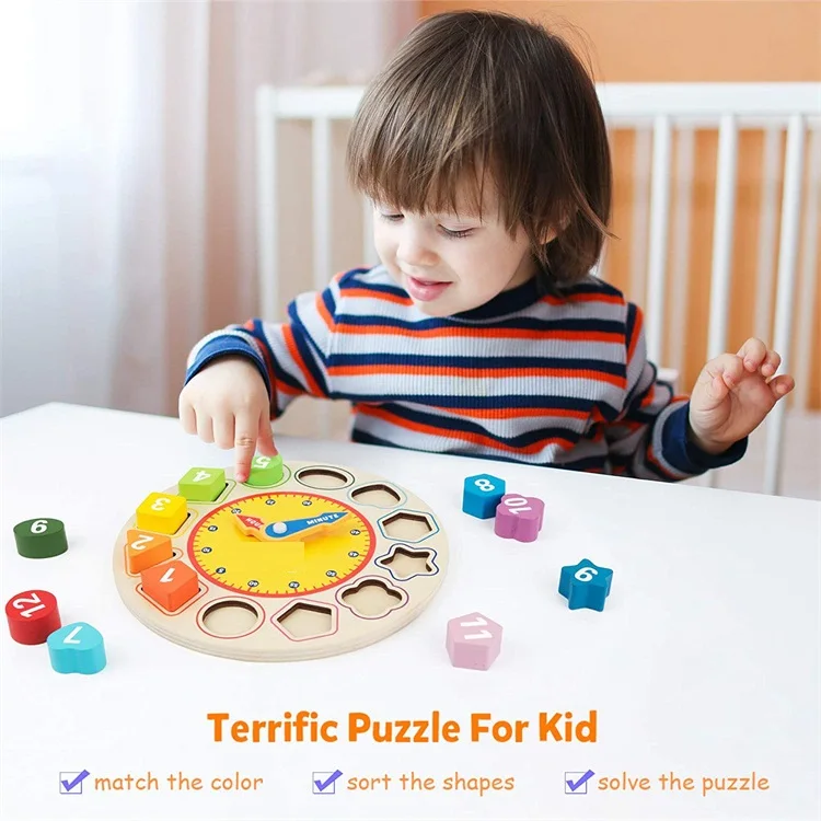 Hot Selling Kids Early Education Learning Toy Wooden Clock Toys