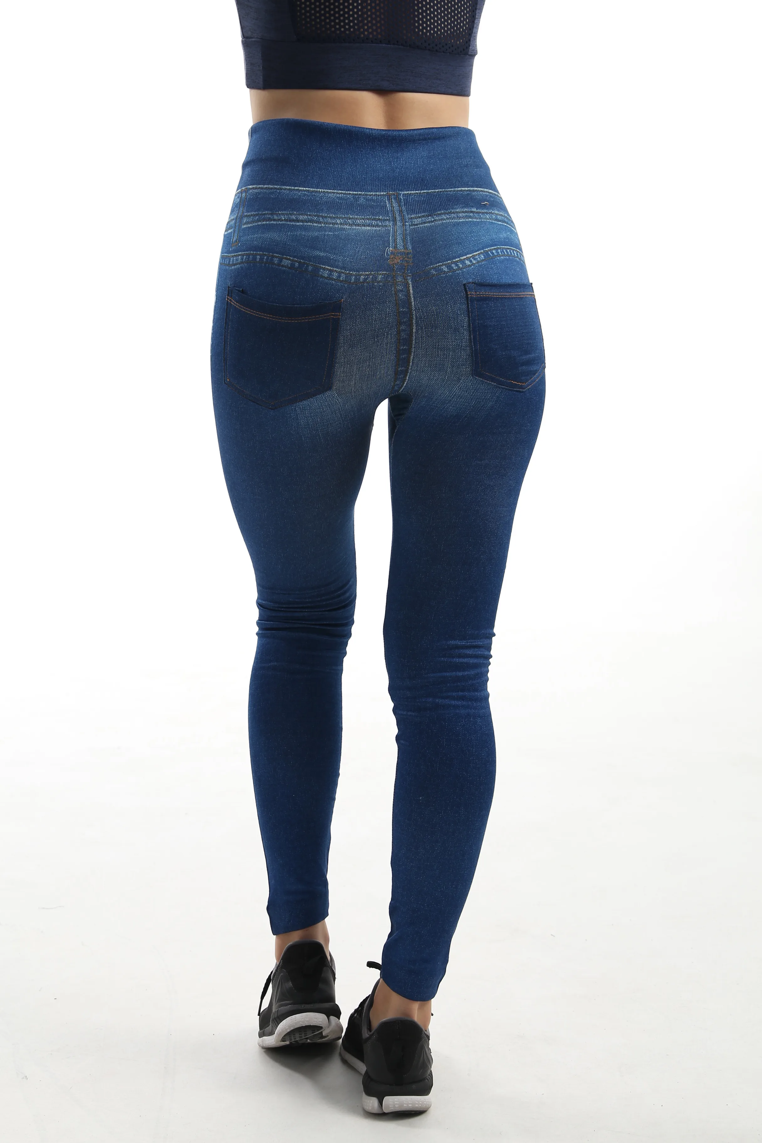 Women High Waist Seamless Leggings Cutout Ripped Denim Jeans Plus Size Ankle Yoga Pants