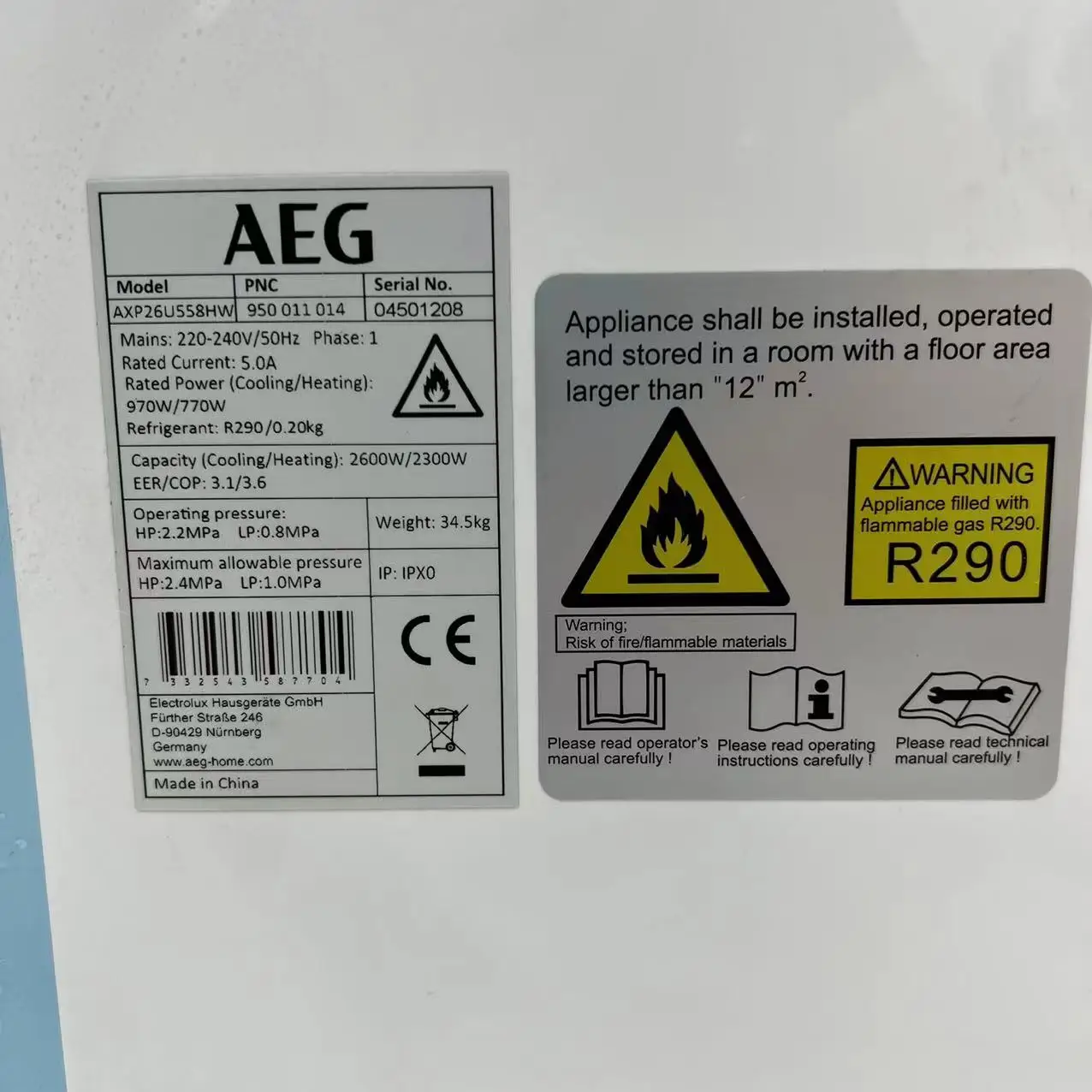 GERMANY AEG 9000btu portable air conditioner heat pump  220v 50hz R290 strong cooling with fan and dehumidifier