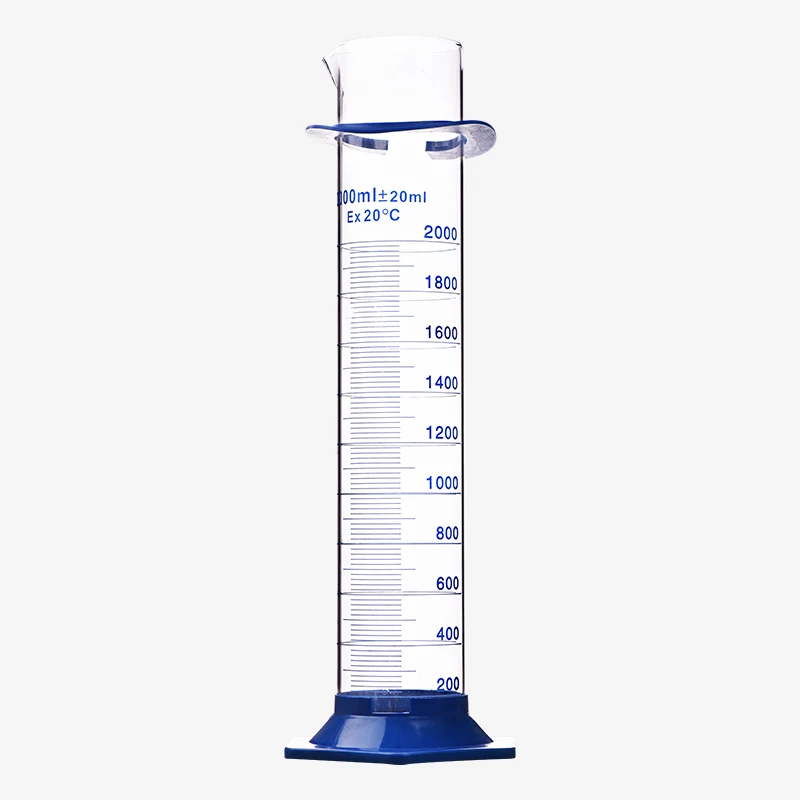 Laboratory glassware 2000ml glass Thickened blue Plastic Bottom Measuring Cylinder With Graduation