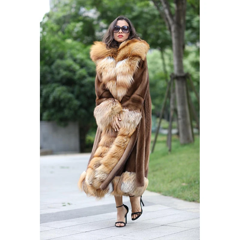 2021 new hot sale winter European imported mink fox fur coat men and women full mink super long