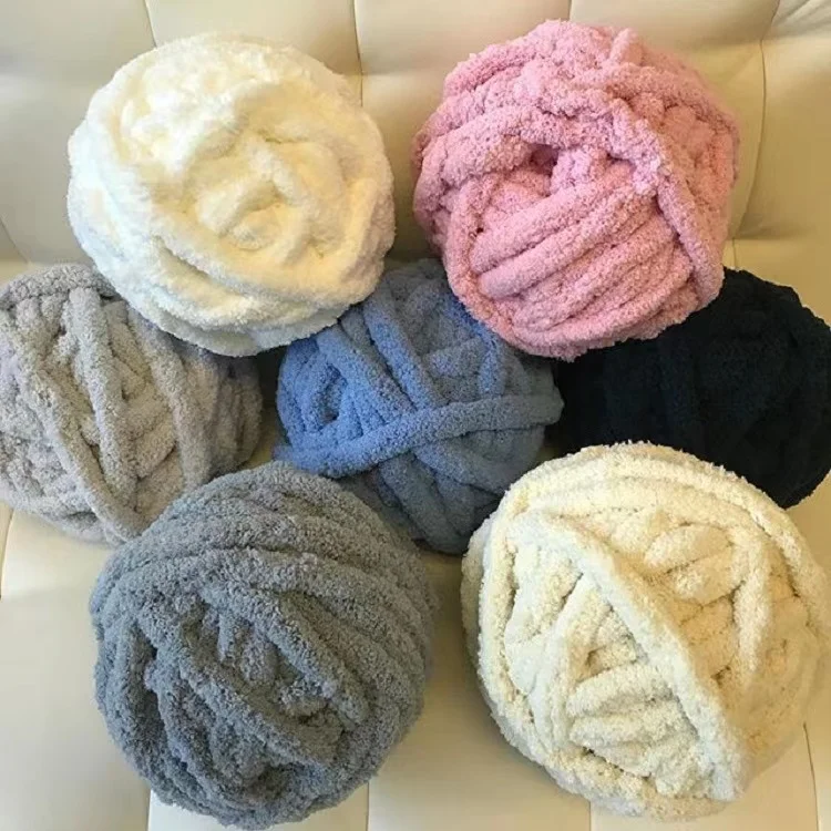 2cm roving wool hand woven blanket hat scarf stingable blanket chunky 100% polyester chenille fancy knitting yarn