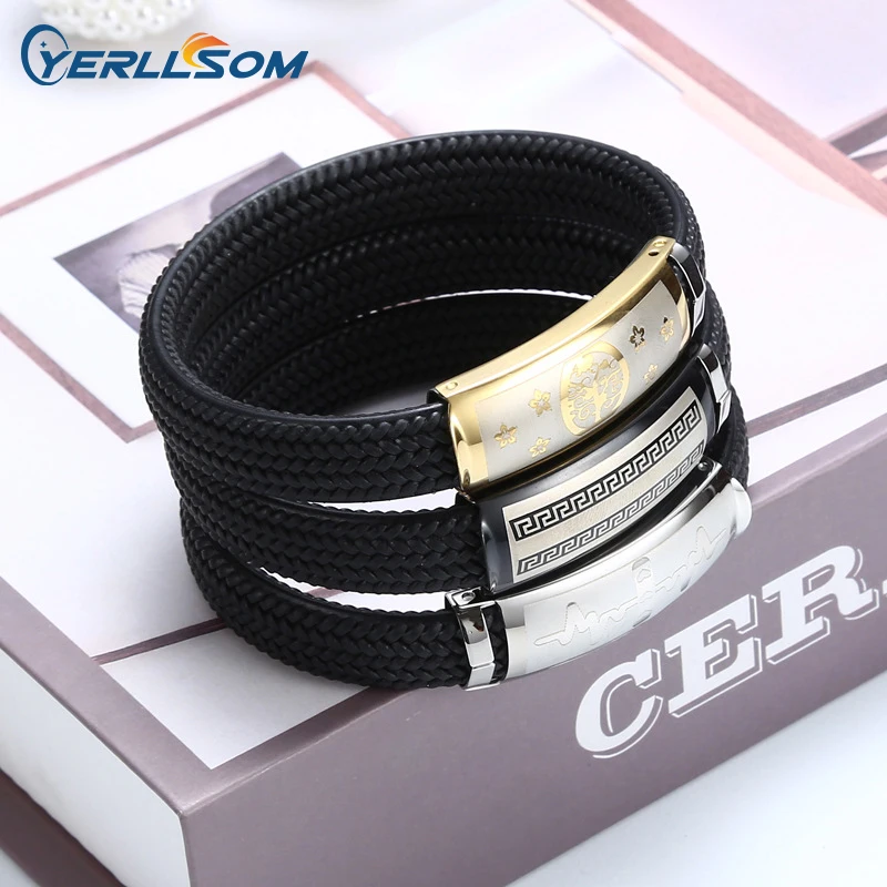 Fashion Titanium Stainless Steel Rope Silicone Bracelet Bangle Trendy Plated Jewelry for Man Gift