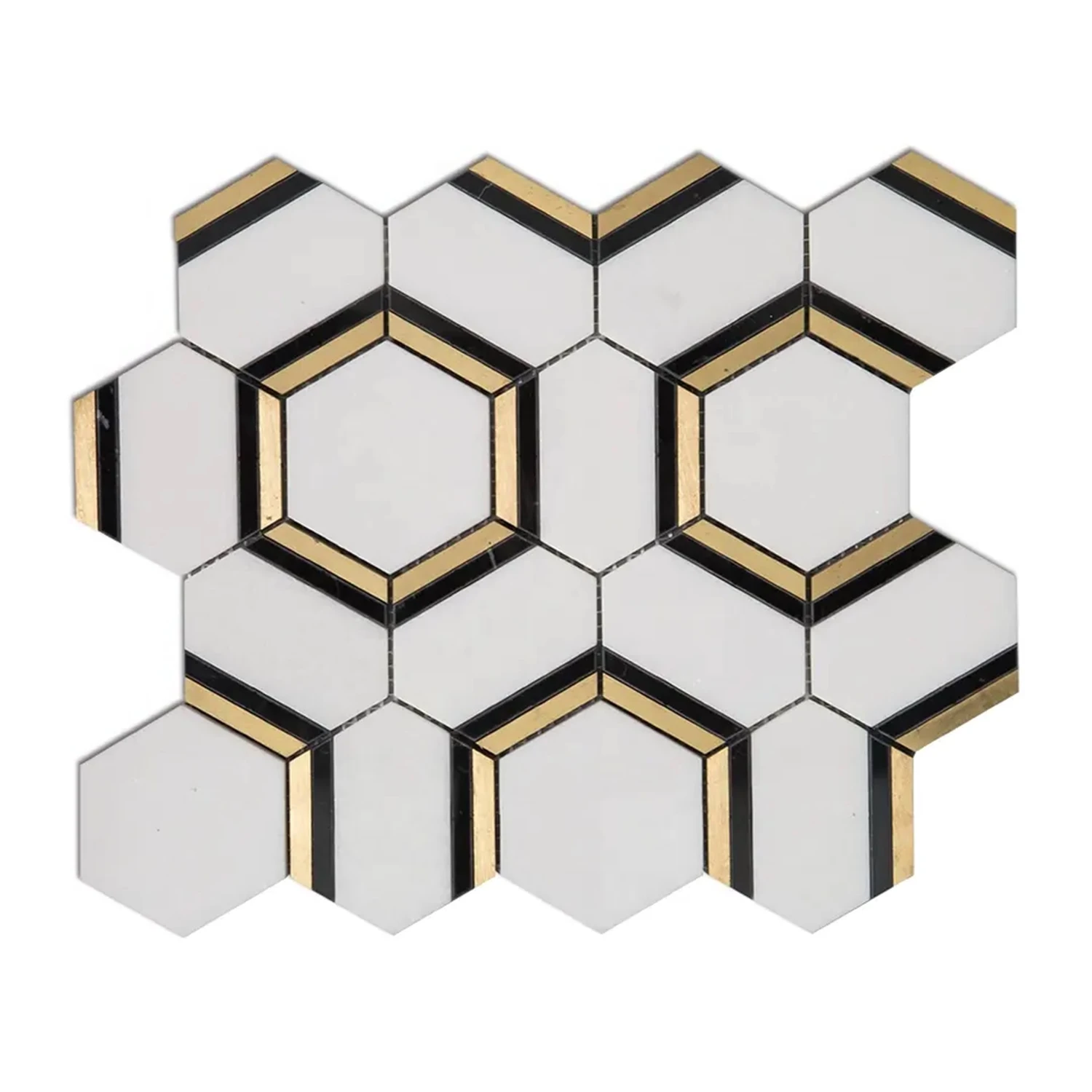 Sell High-grade Light Luxury Natural Marble and Metal Hexagon Mosaic Tile Waterjet Pattern