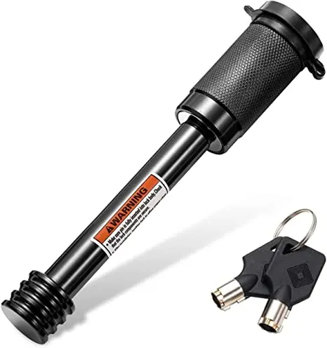 Metal Black Trailer Receiver Hitch Lock with 5/8 Inch Pin Long Hitch Pin O-ring for Truck RV