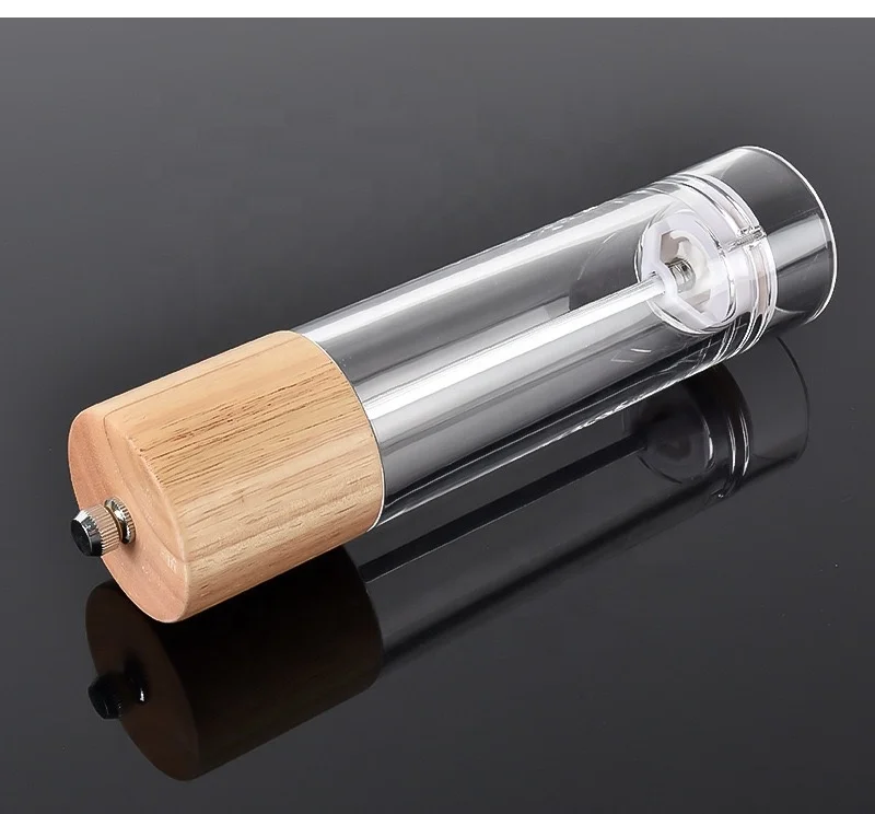Manual acrylic wood salt and pepper grinders mills set with adjustable ceramic core suitable for BBQ,family dinner kitchen