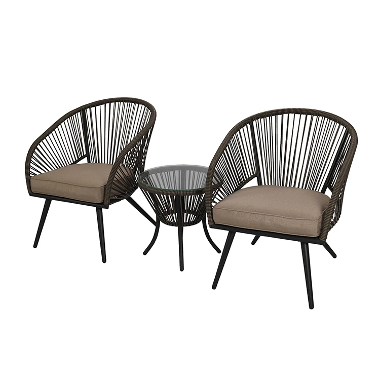 Cheap outdoor furniture rattan chair and table small outdoor bistro sets with  waterproof polyester cushion