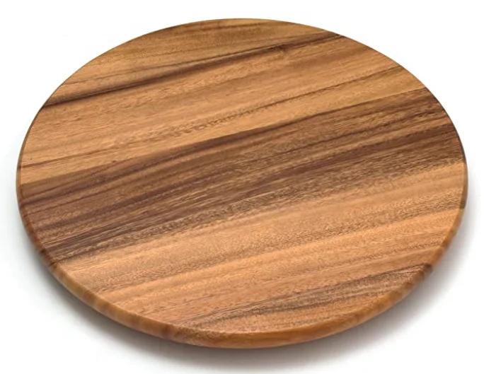Acacia Wood Lazy Susan Rotating Turntable Dining Table Top Wooden Round Serving Wine, Cheese and Meal Tray