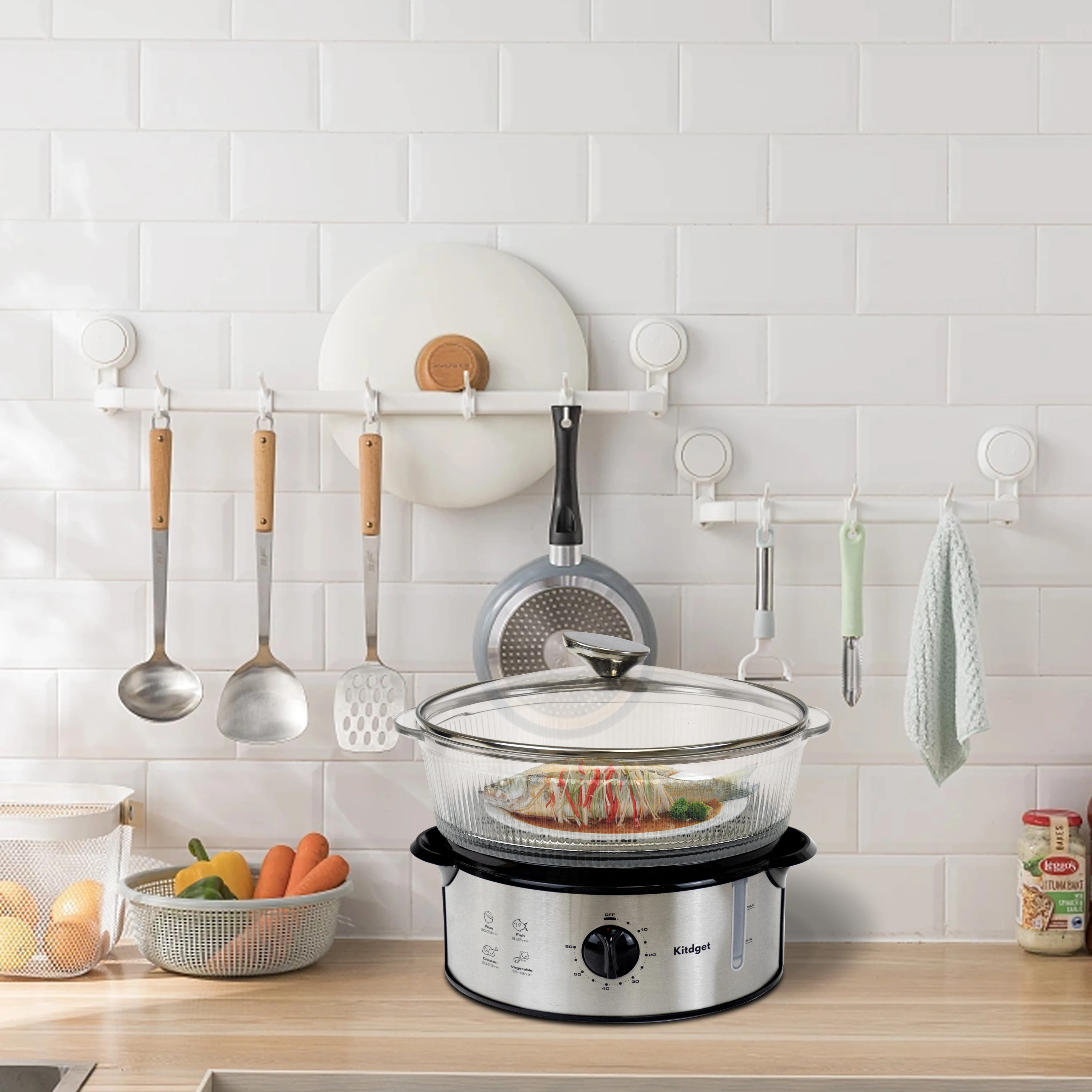 Timing Steam Cooker 4L 1 Layer Electric Home Glass Electric Food Steamer plastic steamer pot stainless steel