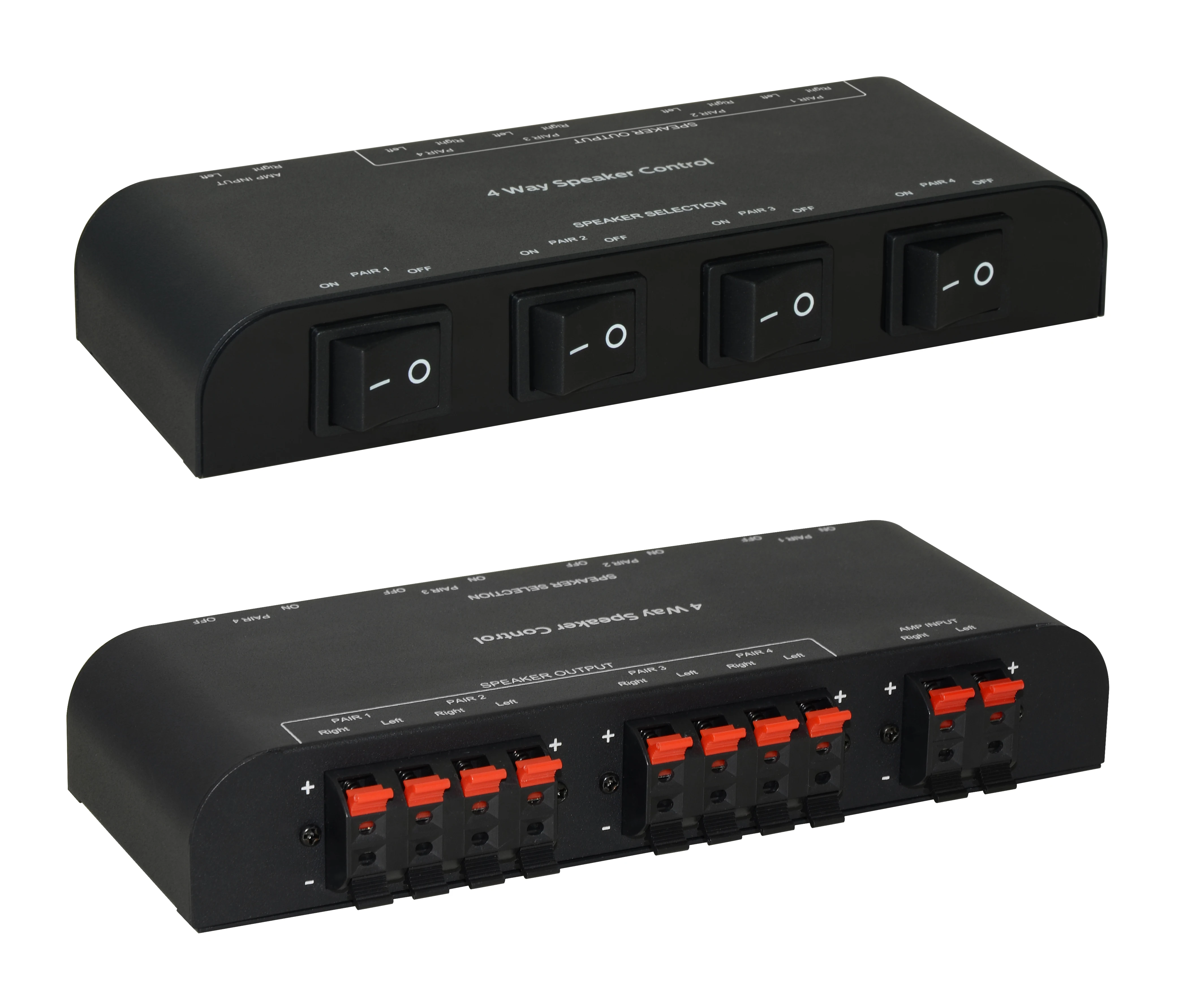 GMAX 4-Channel Speaker Switch Selector 4 Way with Terminal Clamps One input to 4 output Toggle Button and Metal Housing