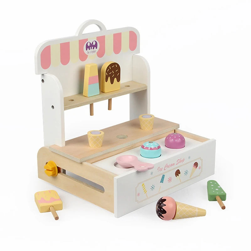 Wooden High Simulation Pretend Play Toys Wooden Ice Cream Role Playing Toys New Year Toyss For Children