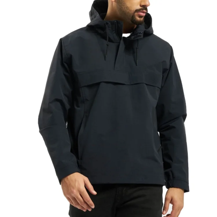 Mens navy color windbreaker with custom logo pullover jackets