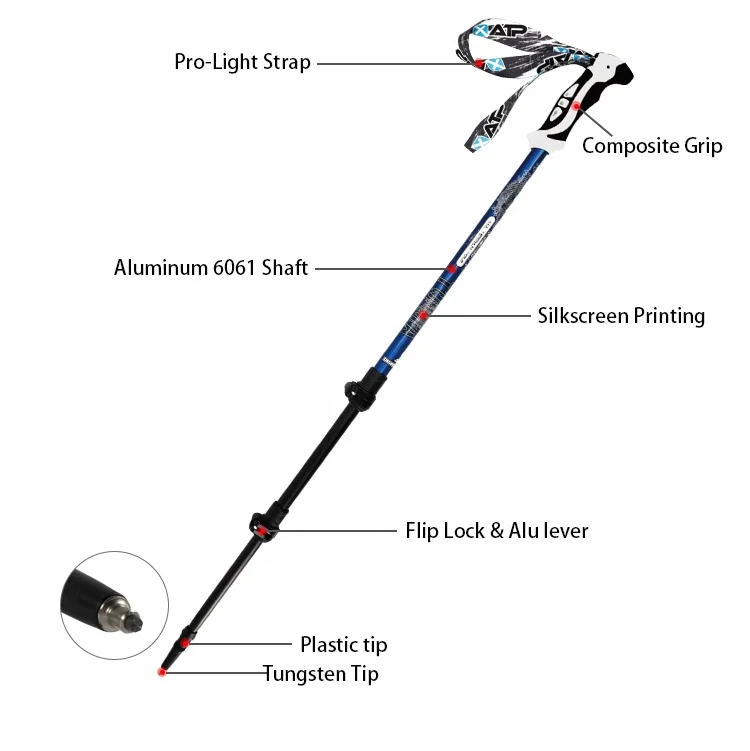Палочки для скандинавской ходьбы с быстрой фиксацией, 3 секции, алюминиевые, 6061