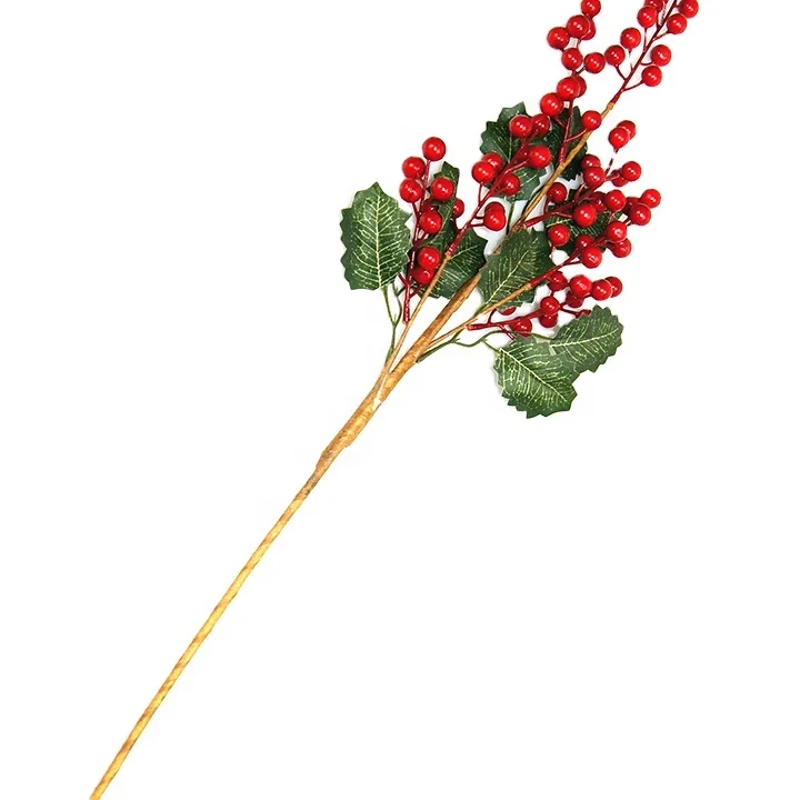 Christmas decoration flower arrangement white edge leaves red fruit string cuttings home decoration