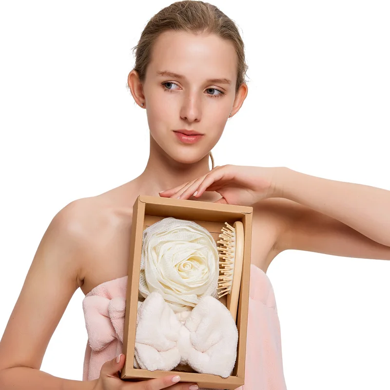 AOWEIK от производителя, 3 шт., расческа для волос с цветком для ванной, повязка для волос с бантом, дорожный Портативный Массажный набор для ванной