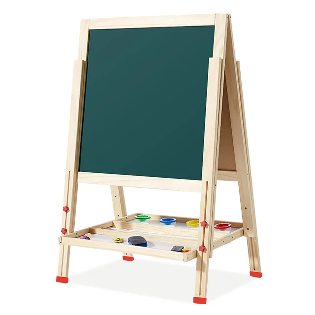 
adjustable children learning Solid Wood Double-sided Magnetic wooden Drawing Board For Kids 