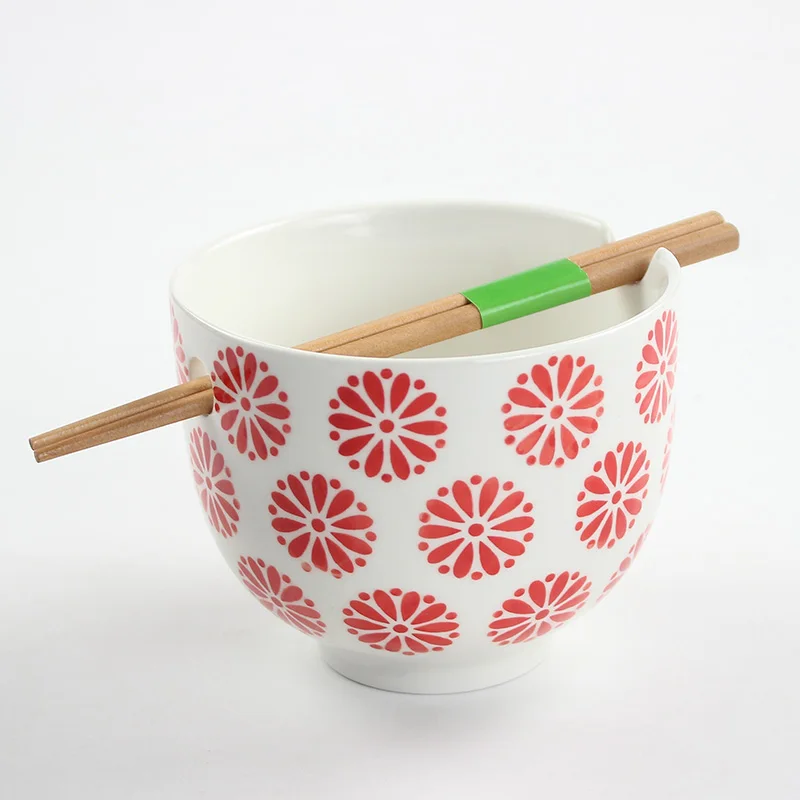 Portable Dinnerware Japanese Ceramic Ramen Bowls Set Ramen Noodle Bowl With Chopsticks Microwave Available