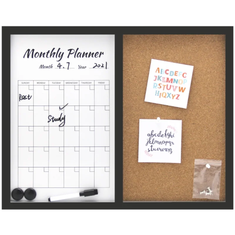 Black frame dry eraser memo board magnetic board cork sheet bulletin board planner