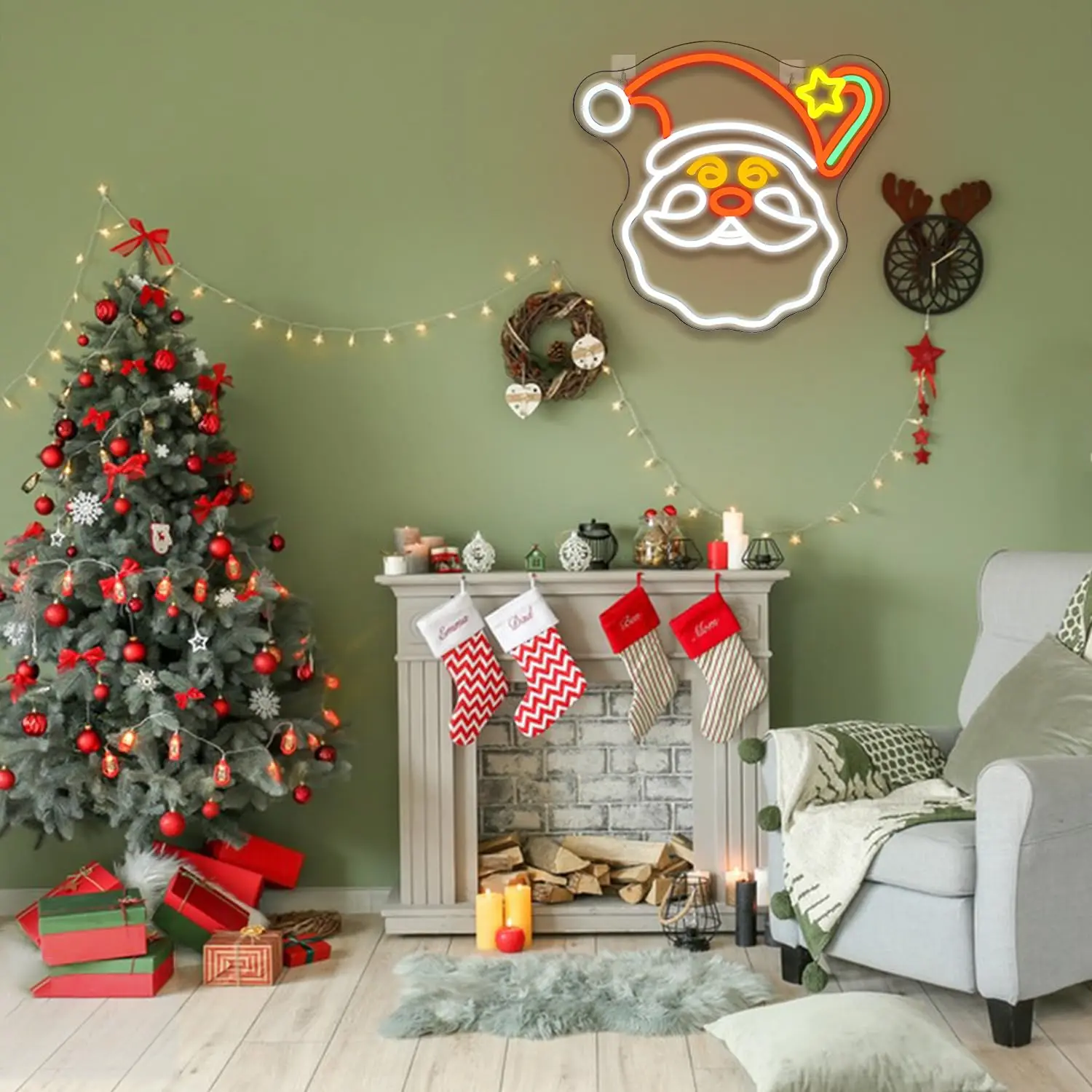 Merry Christmas Neon Sign Santa Led Sign Claus Star Neon Lights for Wall Decor USB Powered Switch Light up Sign