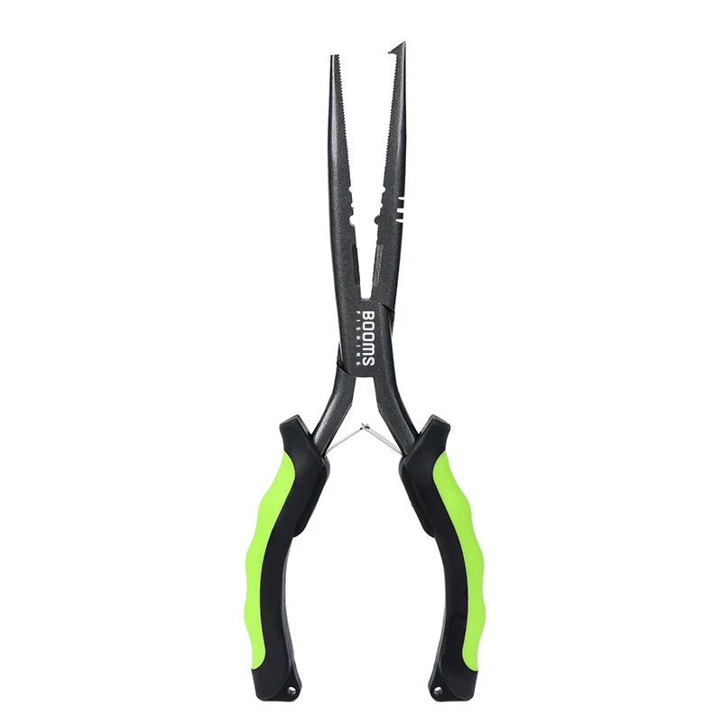 Booms Fishing 9 inches Long Nose Stainless Steel Fishing Pliers For Fishman Double Leaf Springs And 3 Colour PVC Grip