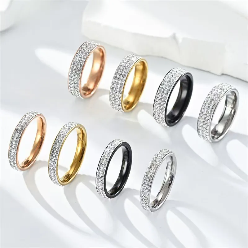 Wholesale Stainless Steel Ring Fashion Light Luxury Multi-row Zircon Ring 18K Titanium Steel Mud Diamond Ring