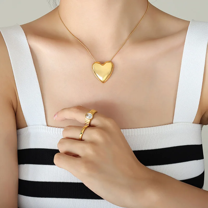 Новинка цепочка из нержавеющей стали со змеиной костью 18 карат позолоченное полированное большое сердце ожерелье для