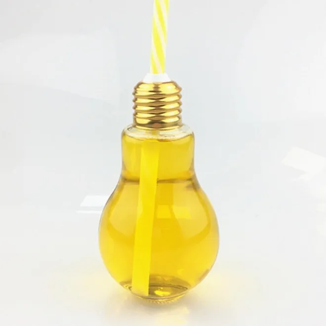 150ml 5oz cheap empty  light bulb shape juice boba milk tea glass bottle with straw