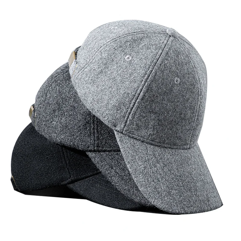 High Quality Men Winter Woolen Hat Cap Cashmere Baseball Cap 60cm Wool Cap