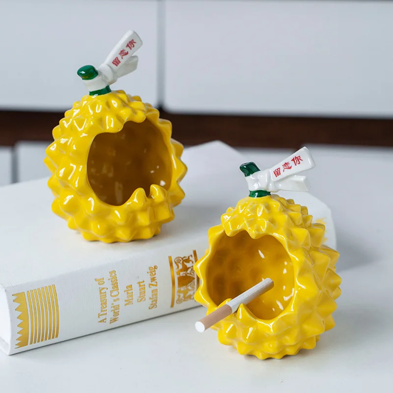 ATY124 Wholesale Creative Cute Durian Desk Ornaments Office Ceramic Ashtray