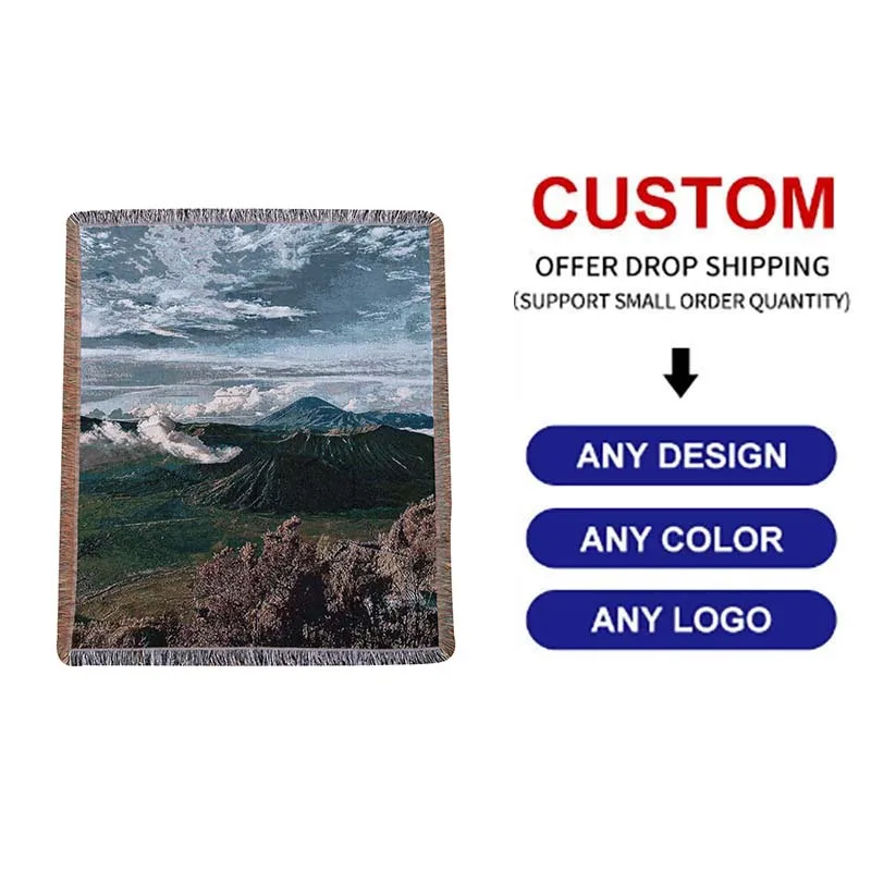 Hot Durable Woven Jacquard Sofa Cover Blanket Noval Scenery Design Polyester&cotton Sofa Blanket Decor Blanket Picnic Cloth