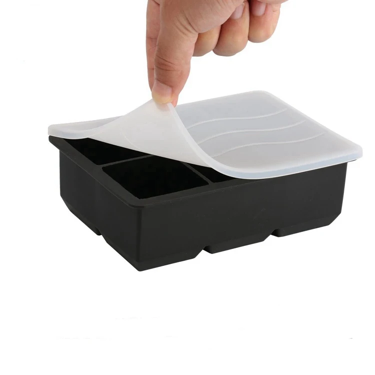 No Odors large block silicone ice cube tray mold stackable 6 cavity square silicon ice cube trays with lids