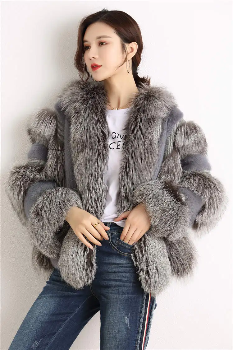 2021 Women winter luxury fluffy coat genuine mink fur gray coat